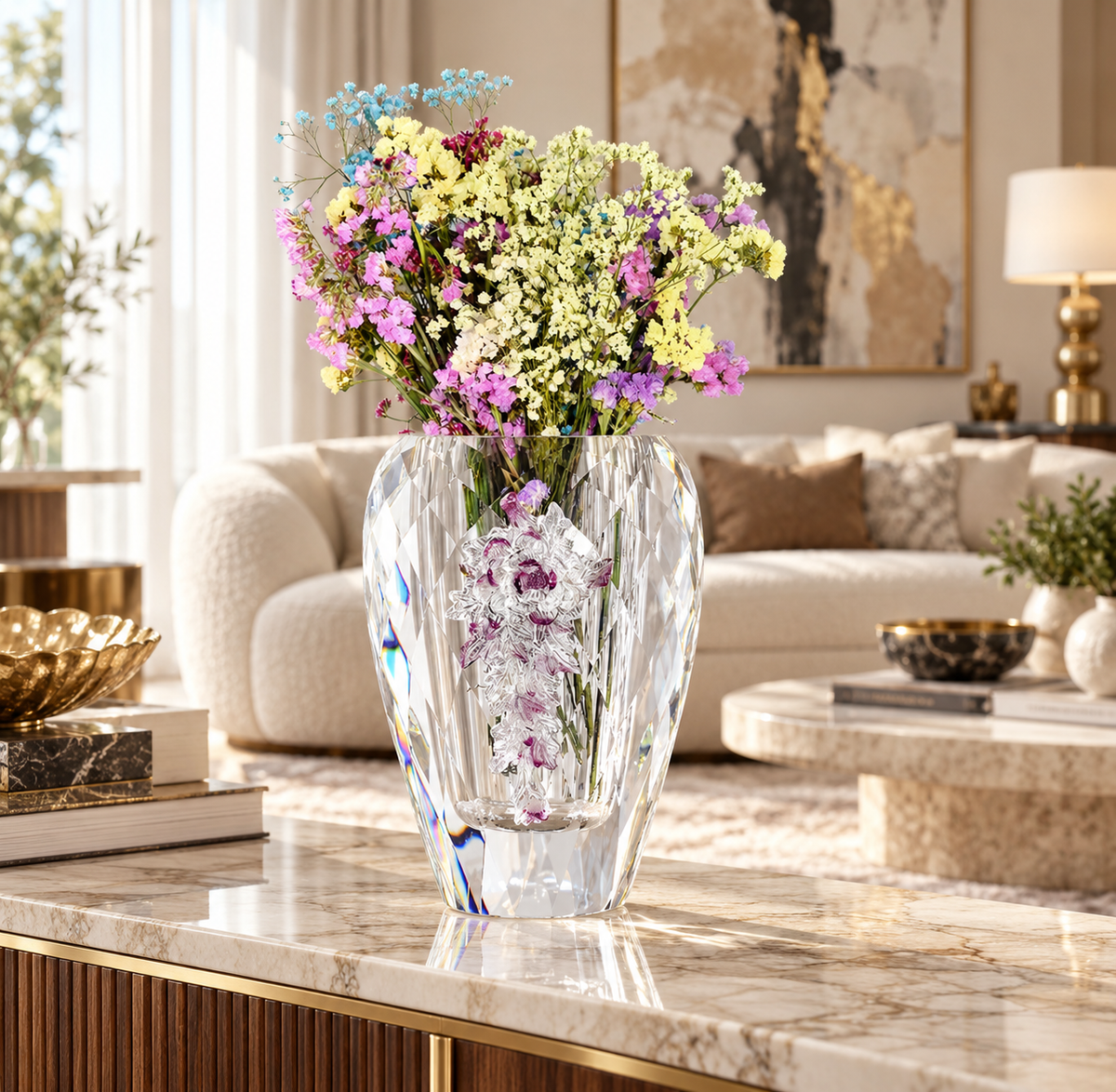 Crystal Floral Art Vase