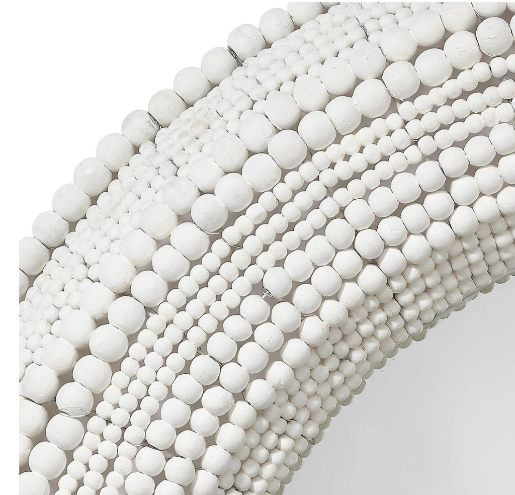 Casa Milano – White Beaded Round Wall Mirror 37.5”