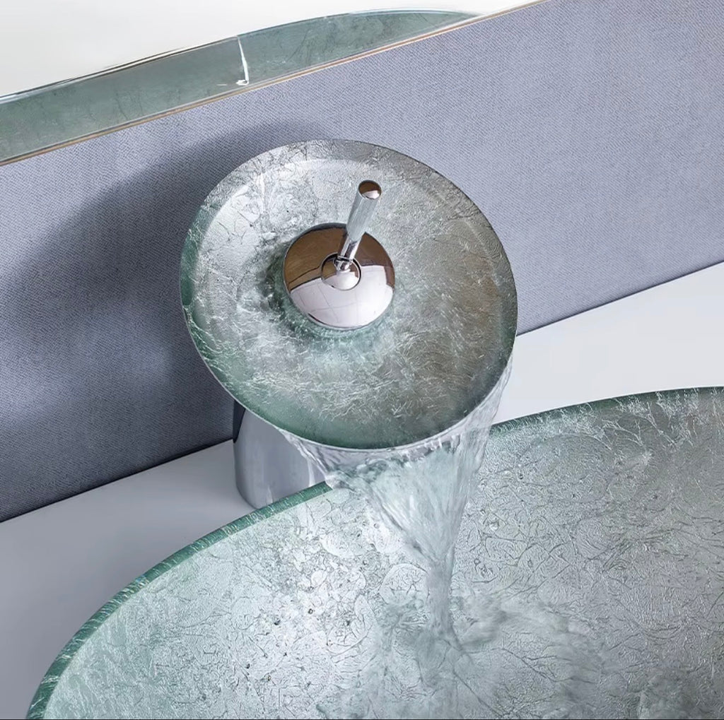 Luciana Celadon Tempered Glass Vessel Sink Set