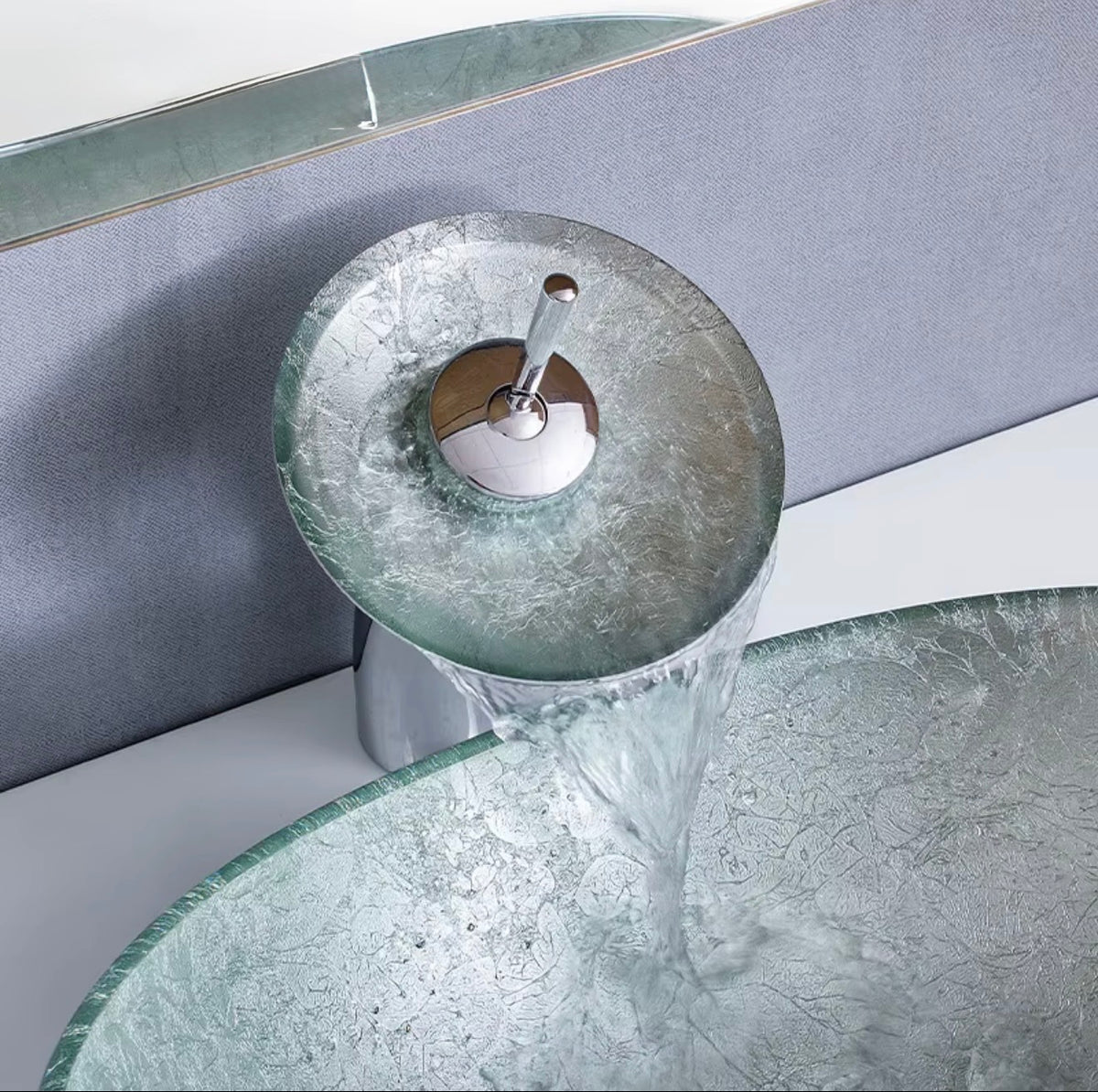 Luciana Celadon Tempered Glass Vessel Sink Set