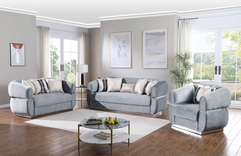 Casa Milano Carmela Living Room Set – Gray Velvet