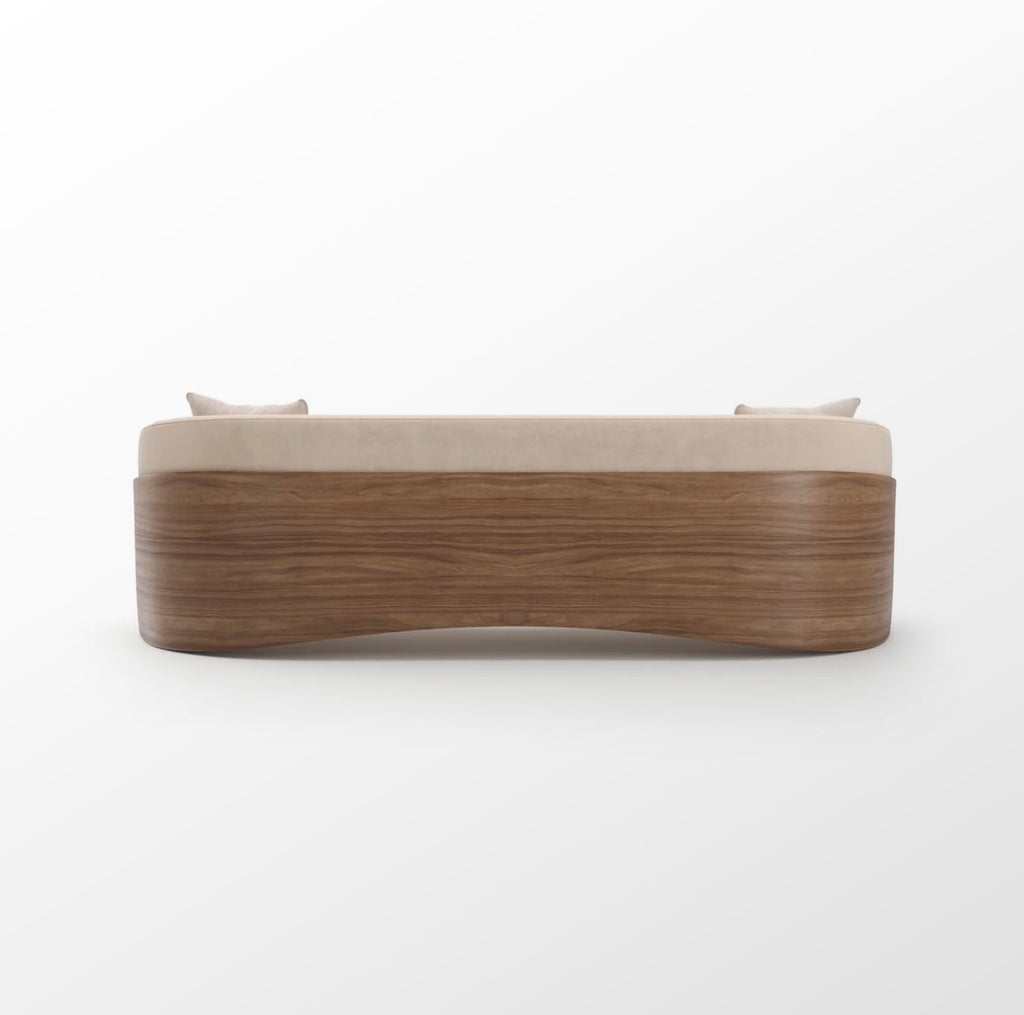 Fleur Wood Back Curved Sofa – Ivory