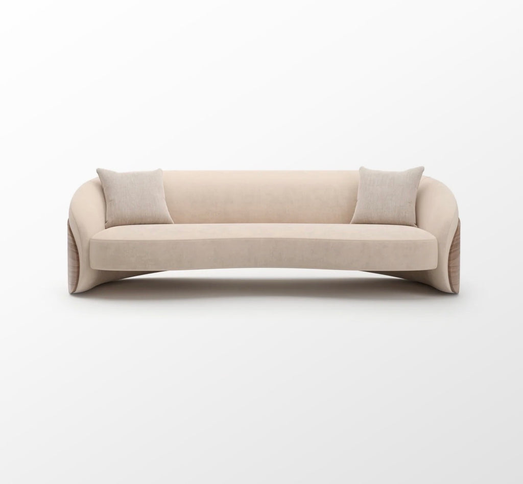 Fleur Wood Back Curved Sofa – Ivory
