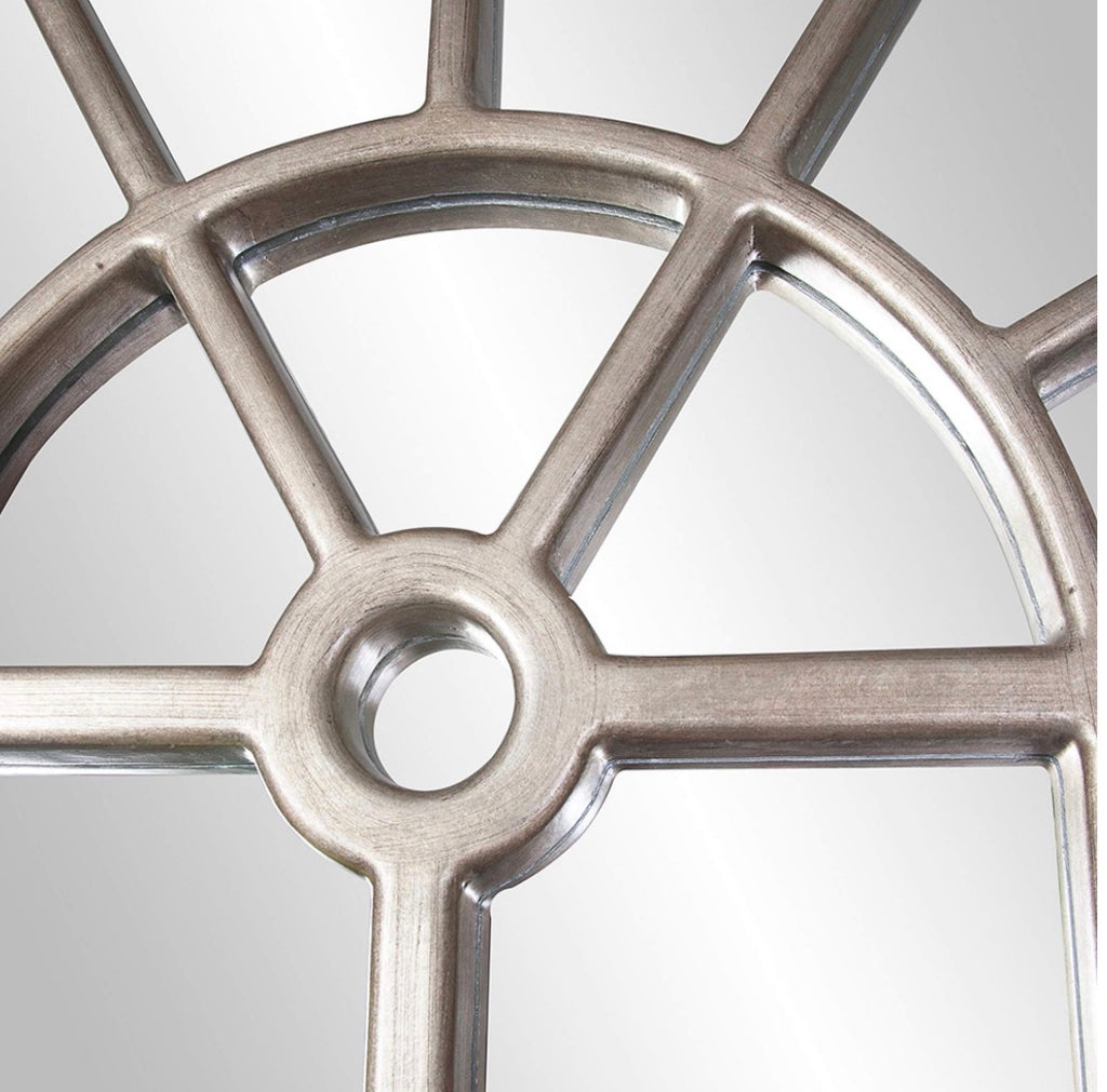 Casa Milano – Mirabel 84” Arched Window Pane Silver Wall Mirror