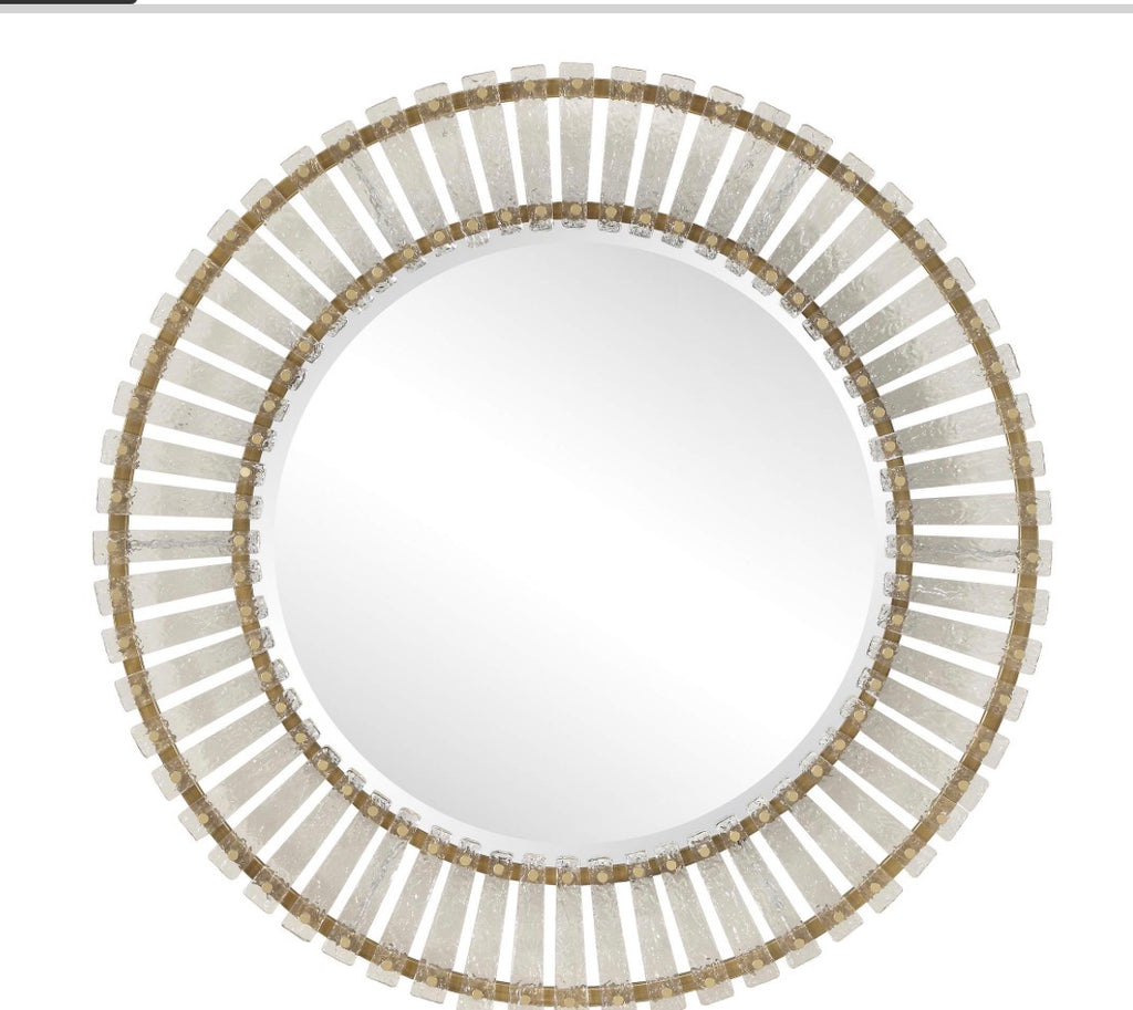 Casa Milano Denali Round Mirror – Brushed Gold Textured Glass