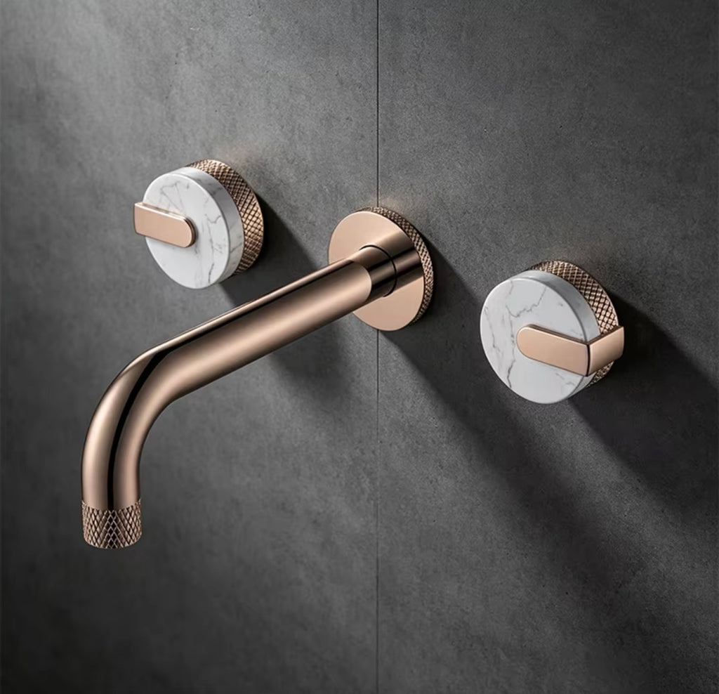 Élodie Knurled Handle Marble 3-Hole Wall-Mounted Basin Faucet