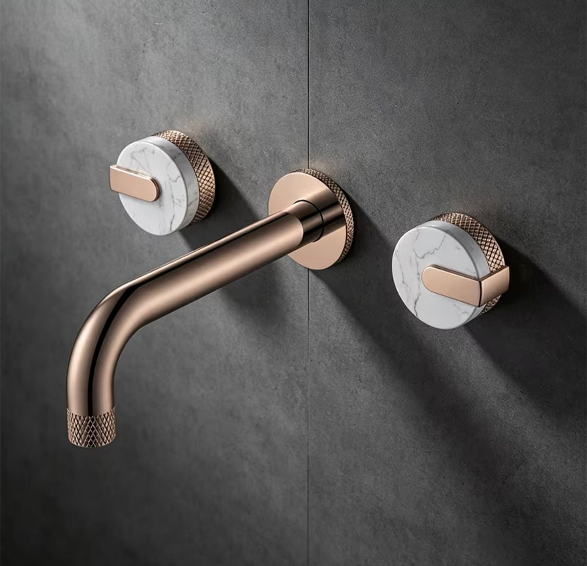 Élodie Knurled Handle Marble 3-Hole Wall-Mounted Basin Faucet