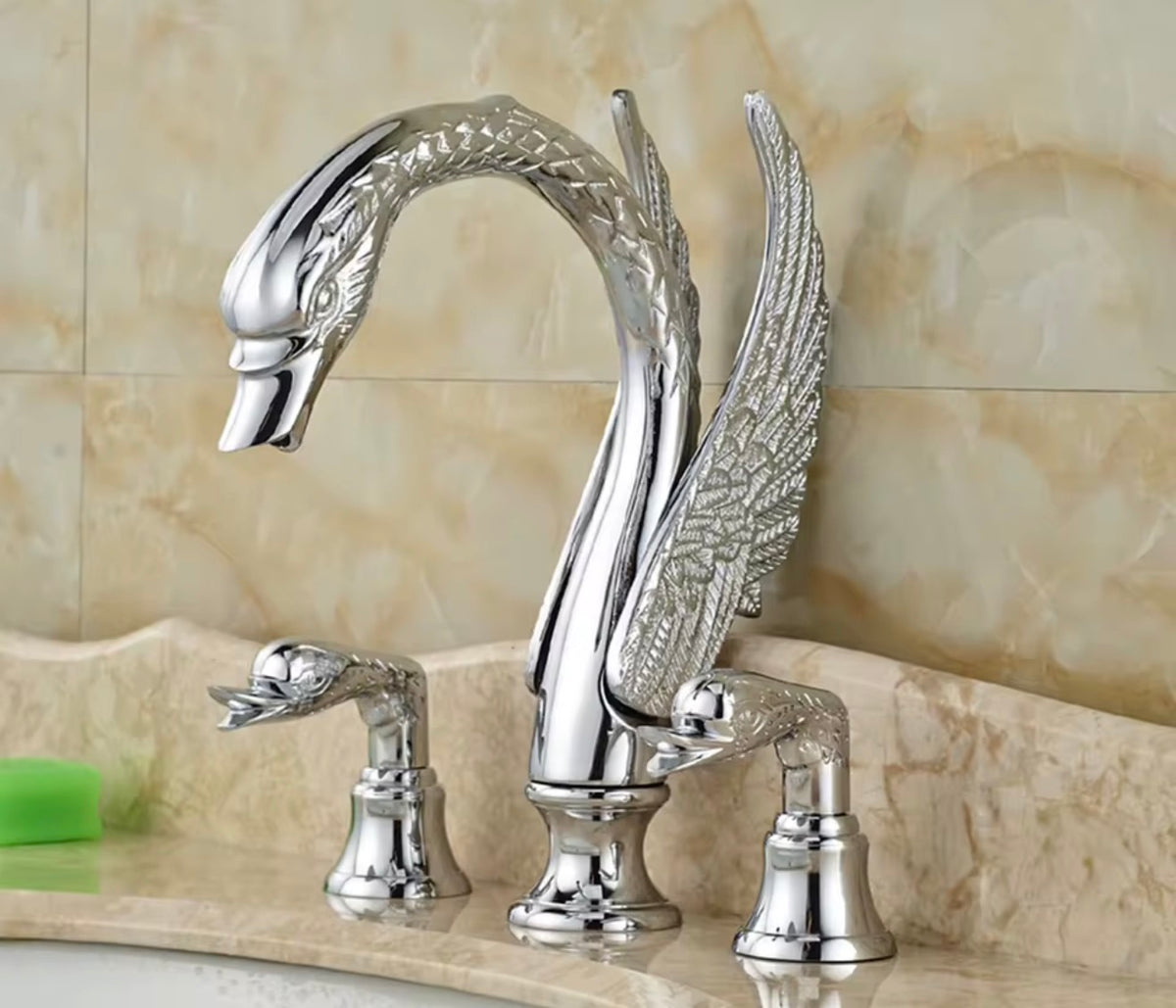 Cygne Sculptural  Swan Widespread Bathroom Faucet