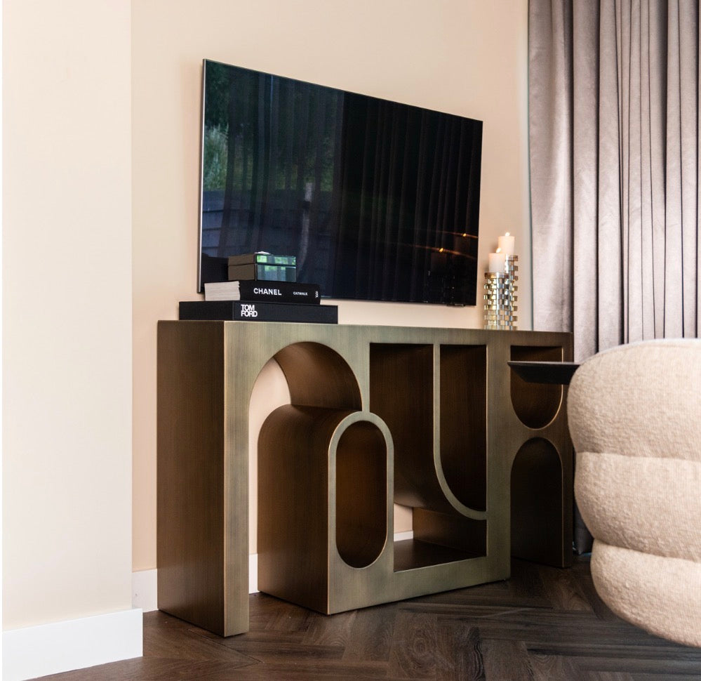 Lugano Sculptural Brushed Gold Console Table
