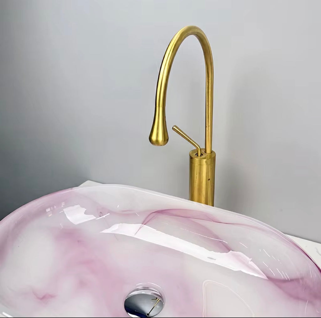 Rosalia Pink Swirl Glass Vessel Sink Set