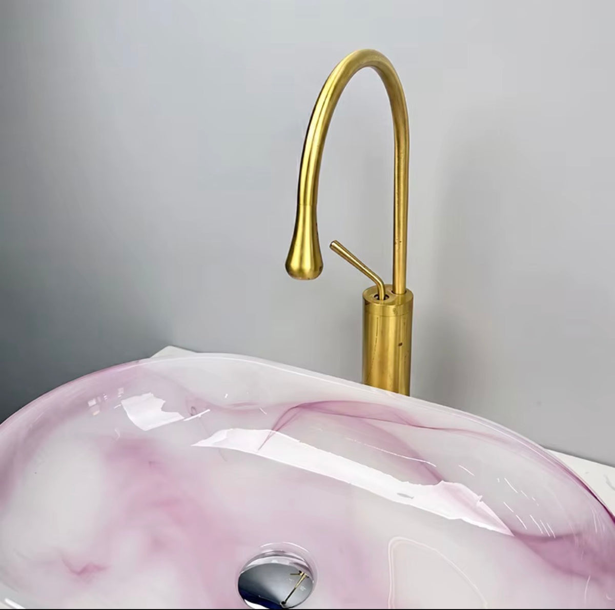 Rosalia Pink Swirl Glass Vessel Sink Set