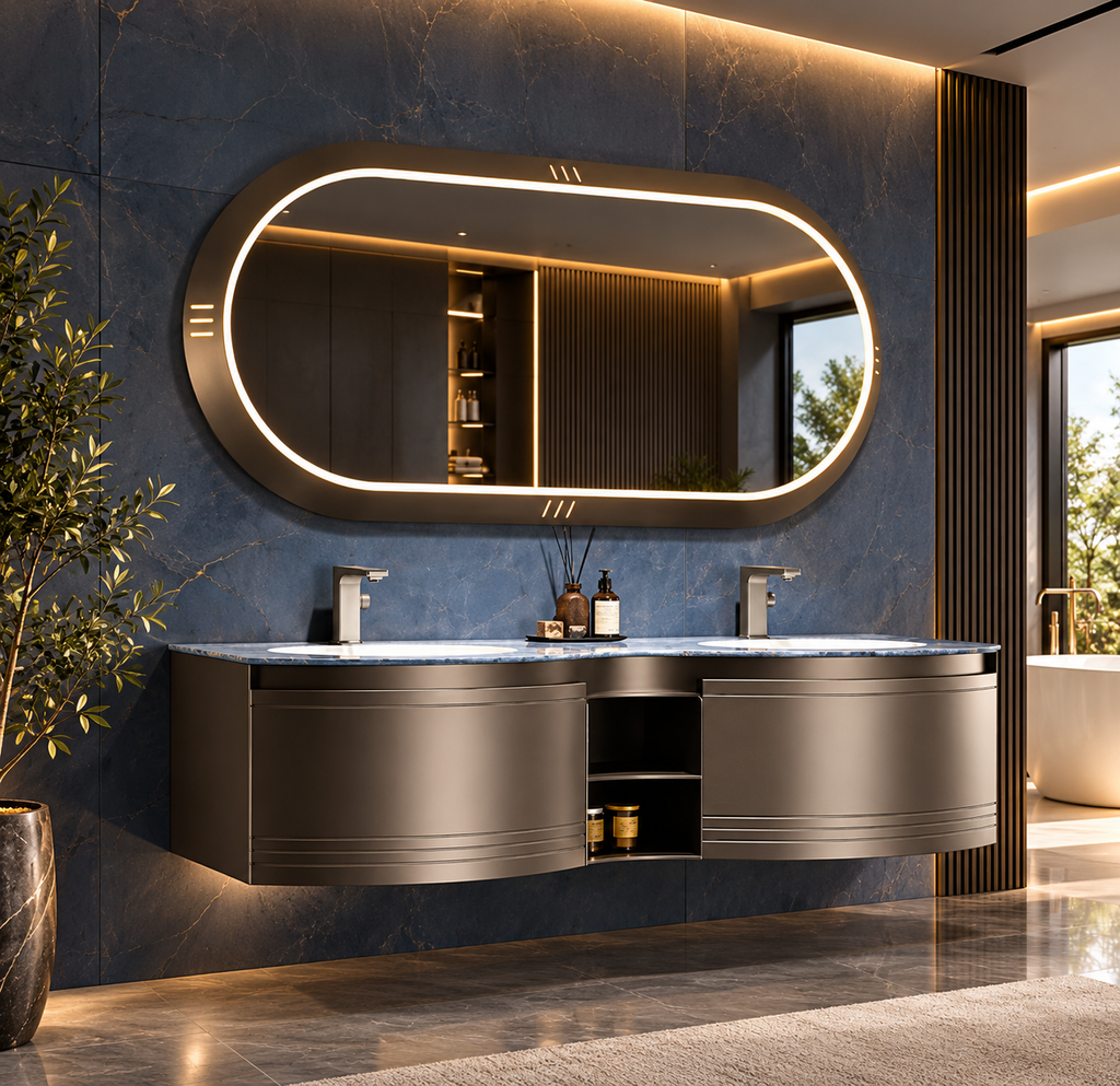 Gisella 65” Luxury Stainless Steel Double Bathroom Vanity with LED Mirror
