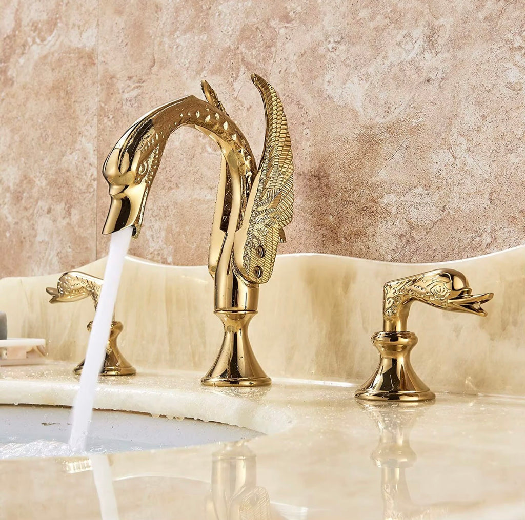 Cygne Sculptural  Swan Widespread Bathroom Faucet