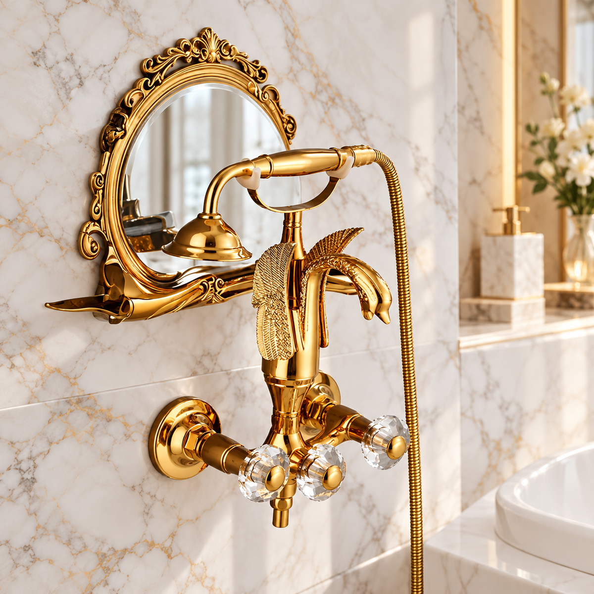 Vittoria Swan Sculptural Brass Shower Set