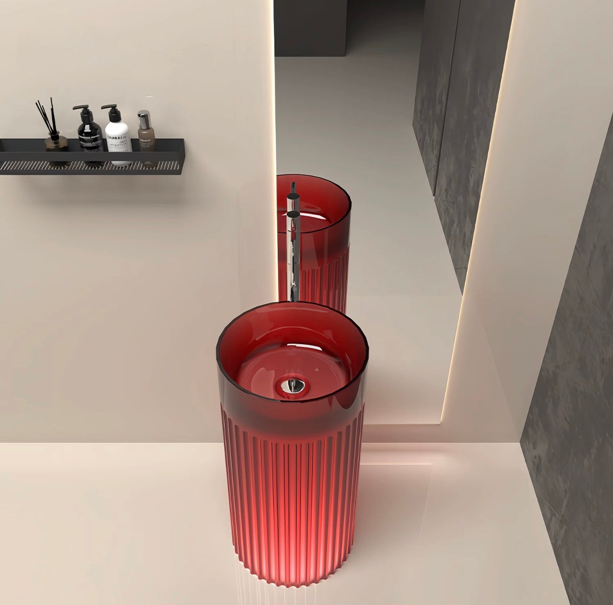 BELLUNO FLUTED TRANSPARENT RESIN PEDESTAL SINK