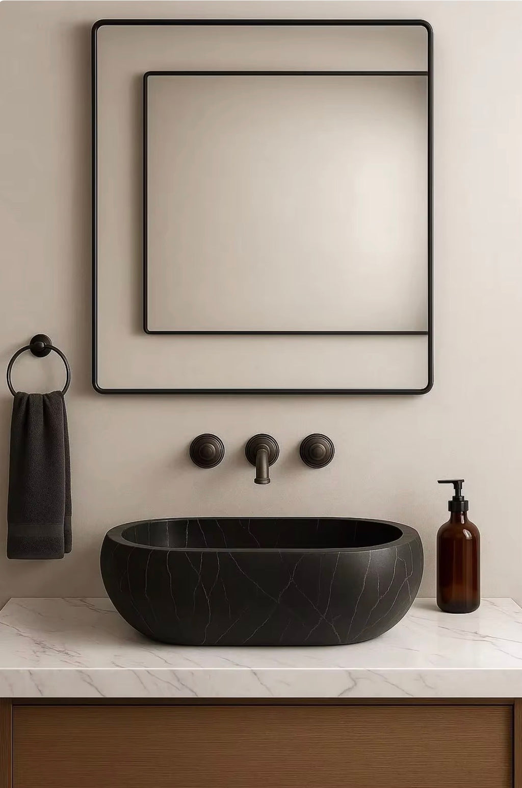 NOIR NATURAL BLACK MARBLE OVAL VESSEL SINK