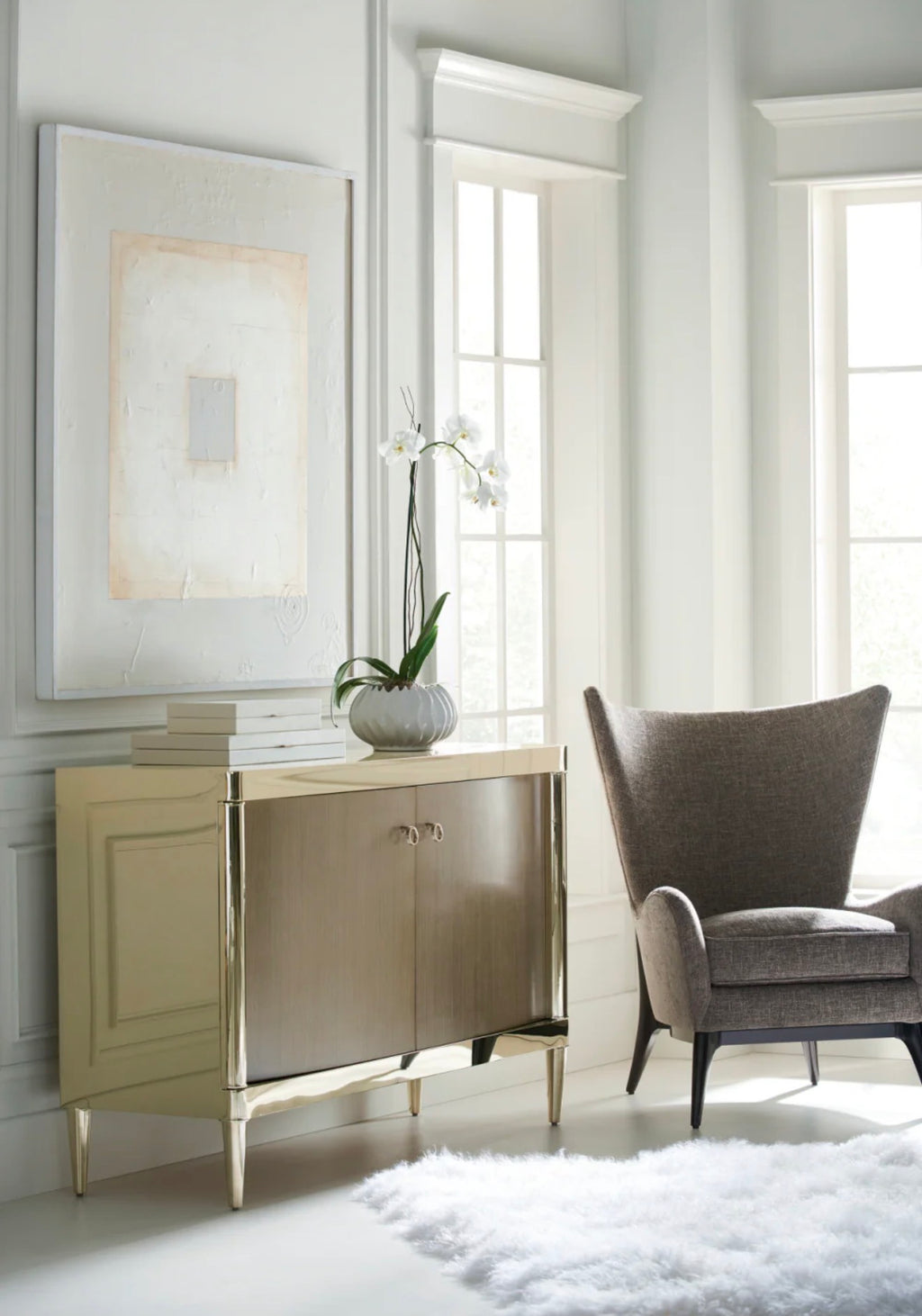 Casa Milano Modern Wing Lounge Chair – Textured Fabric (White & Gray)