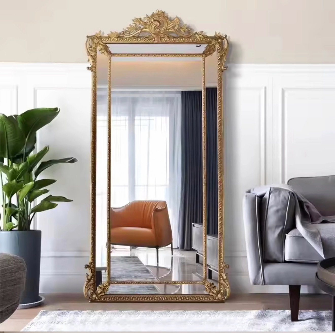 Casa Milano – Villa Aurelia Antique Gold Oversized Floor Mirror