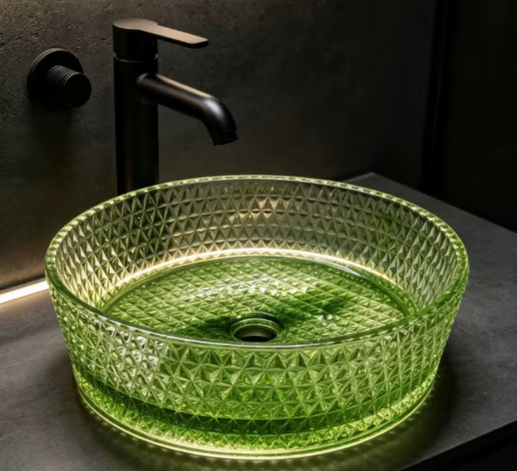 Serafina Diamond-Embossed Glass Vessel Sink