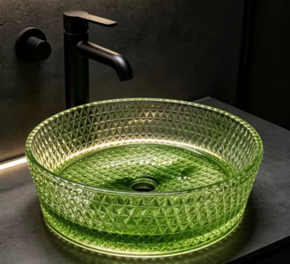 Serafina Diamond-Embossed Glass Vessel Sink