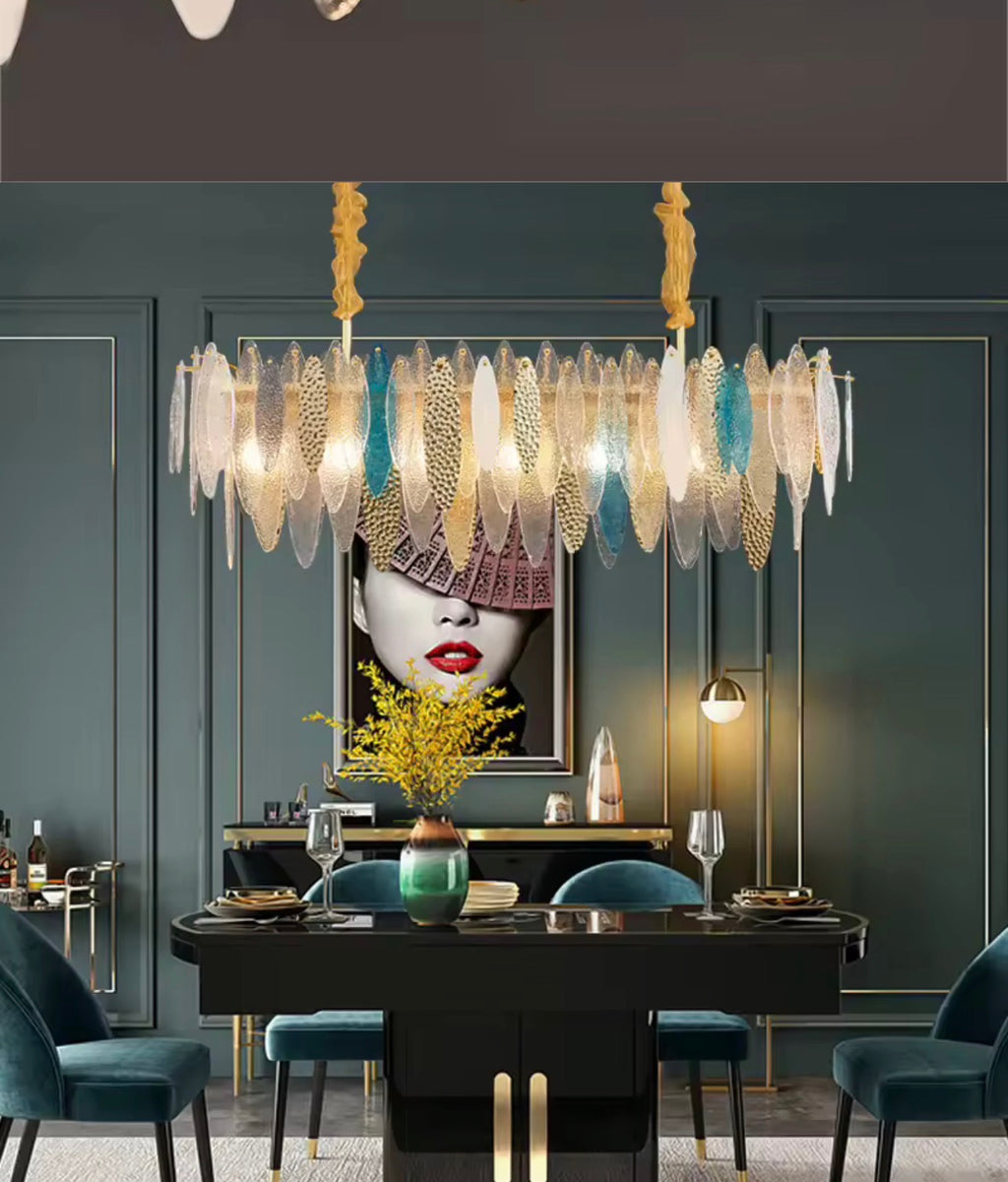 Melia Glass Leaf Linear Chandelier