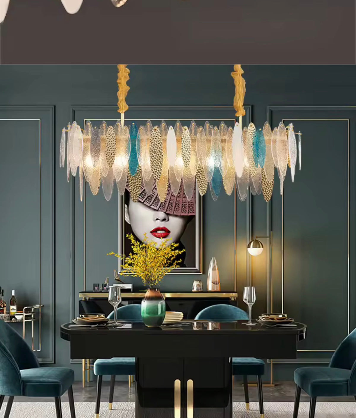Melia Glass Leaf Linear Chandelier