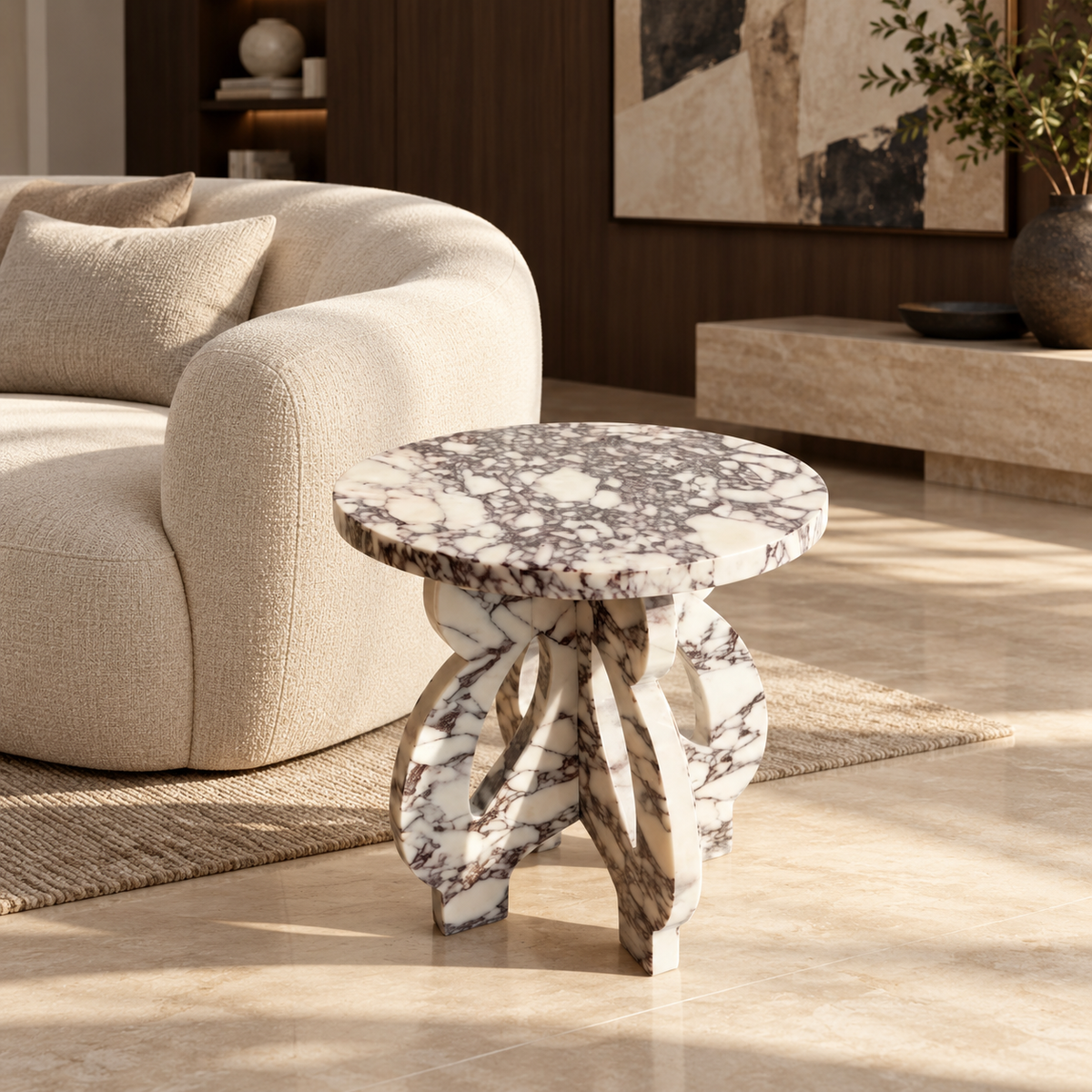 Vittoria Calacatta Viola Marble Sculptural End Table