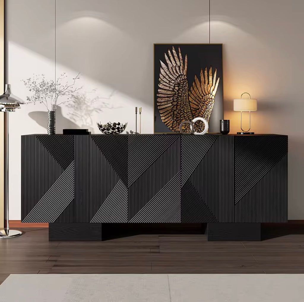 Casa Milano Geometric Sideboard Cabinet – Black & Walnut