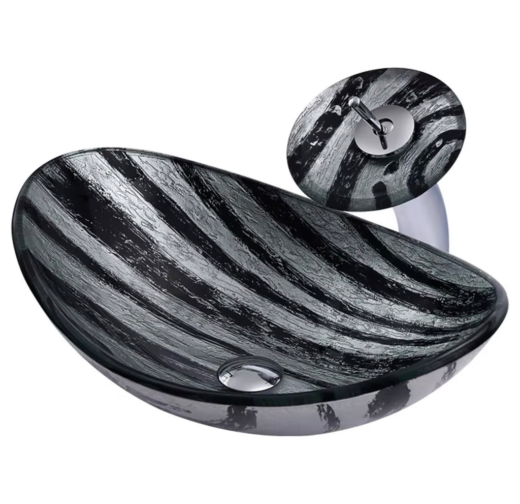 Livia Black & White Glass Vessel Sink Set