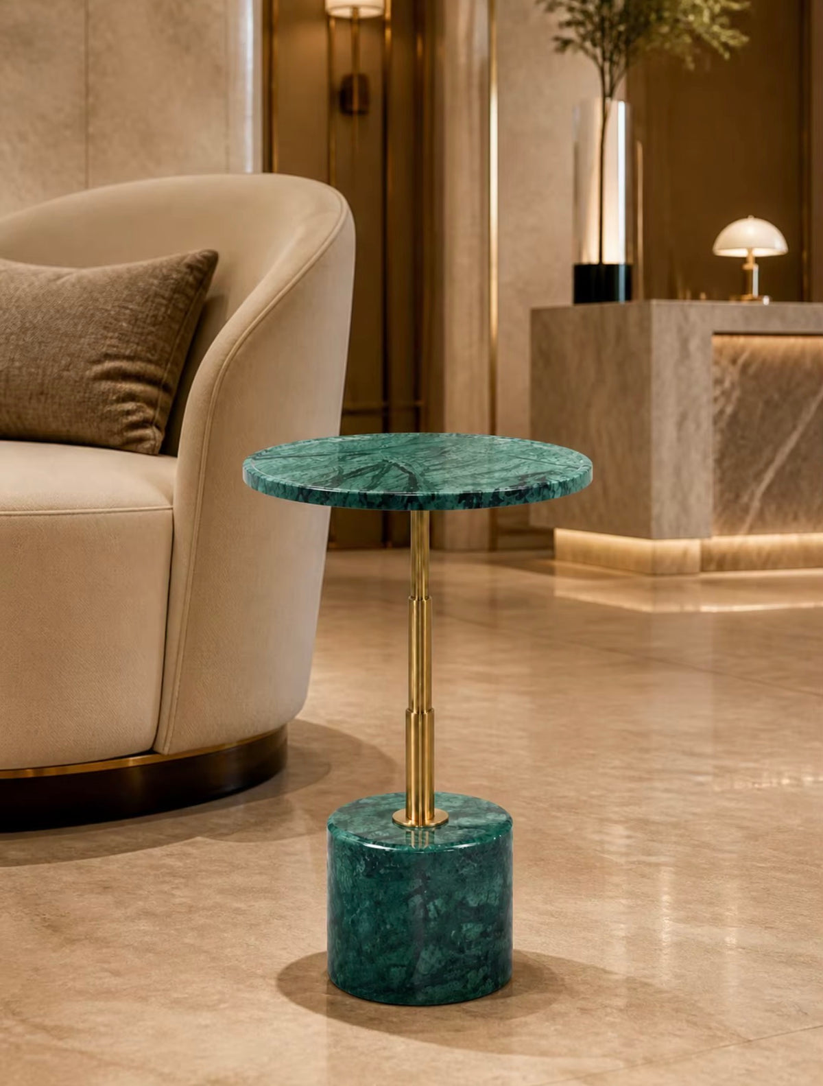 Portofino Green Marble & Gold Sculptural Side Table