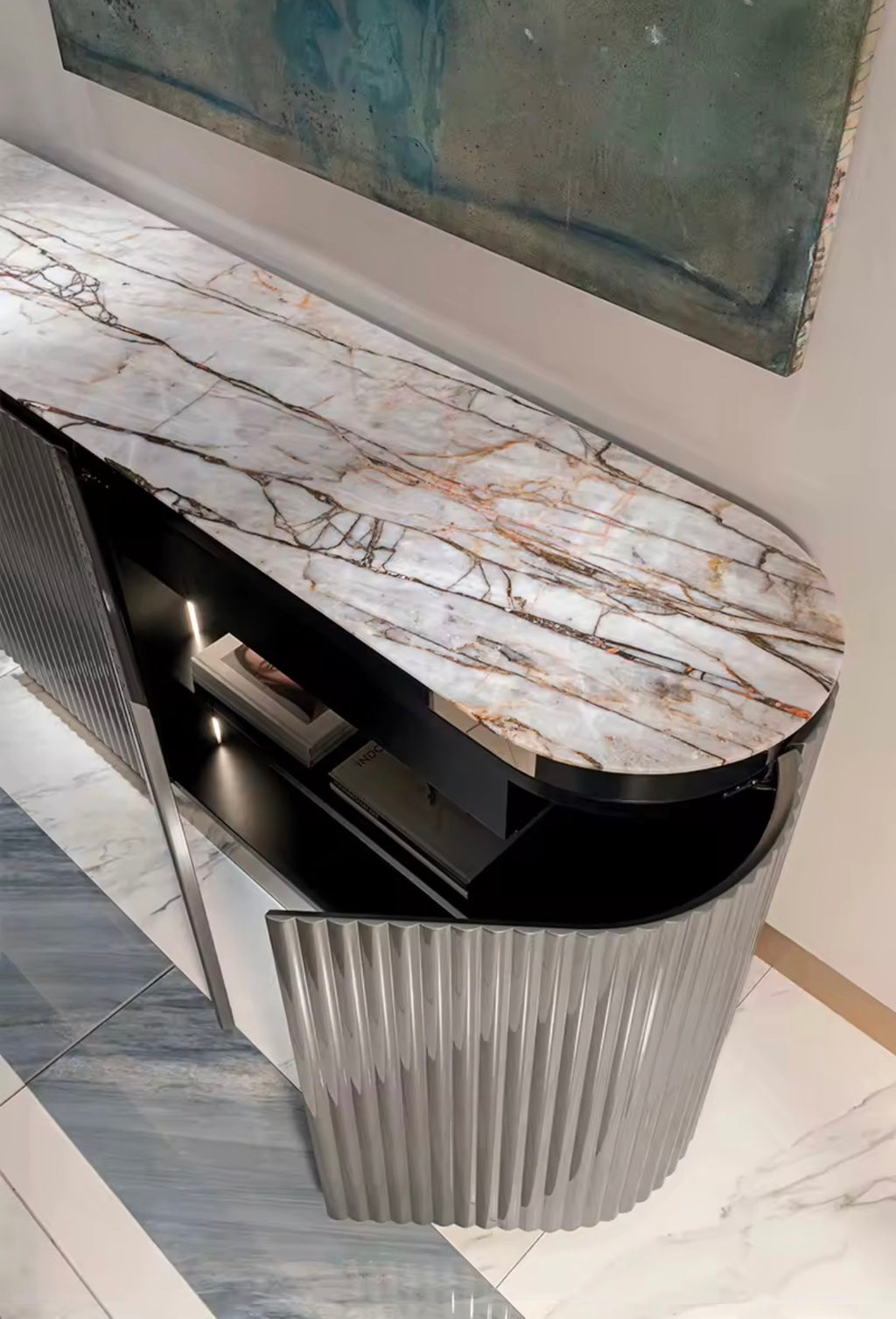 Casa Milano Luxury Fluted Sideboard with Marble Top
