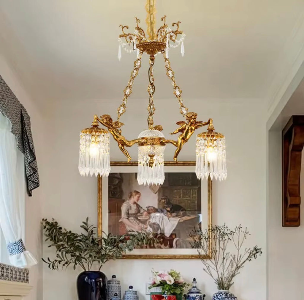 Angelique Sculptural Brass & Crystal Chandelier