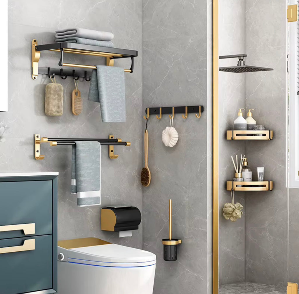 ALESSANDRO BLACK & BRUSHED GOLD BATHROOM HARDWARE SET