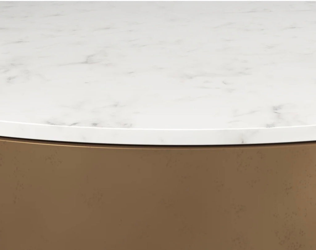 Casa Milano – Round White Marble Coffee Table with Antique Brass & Black Base