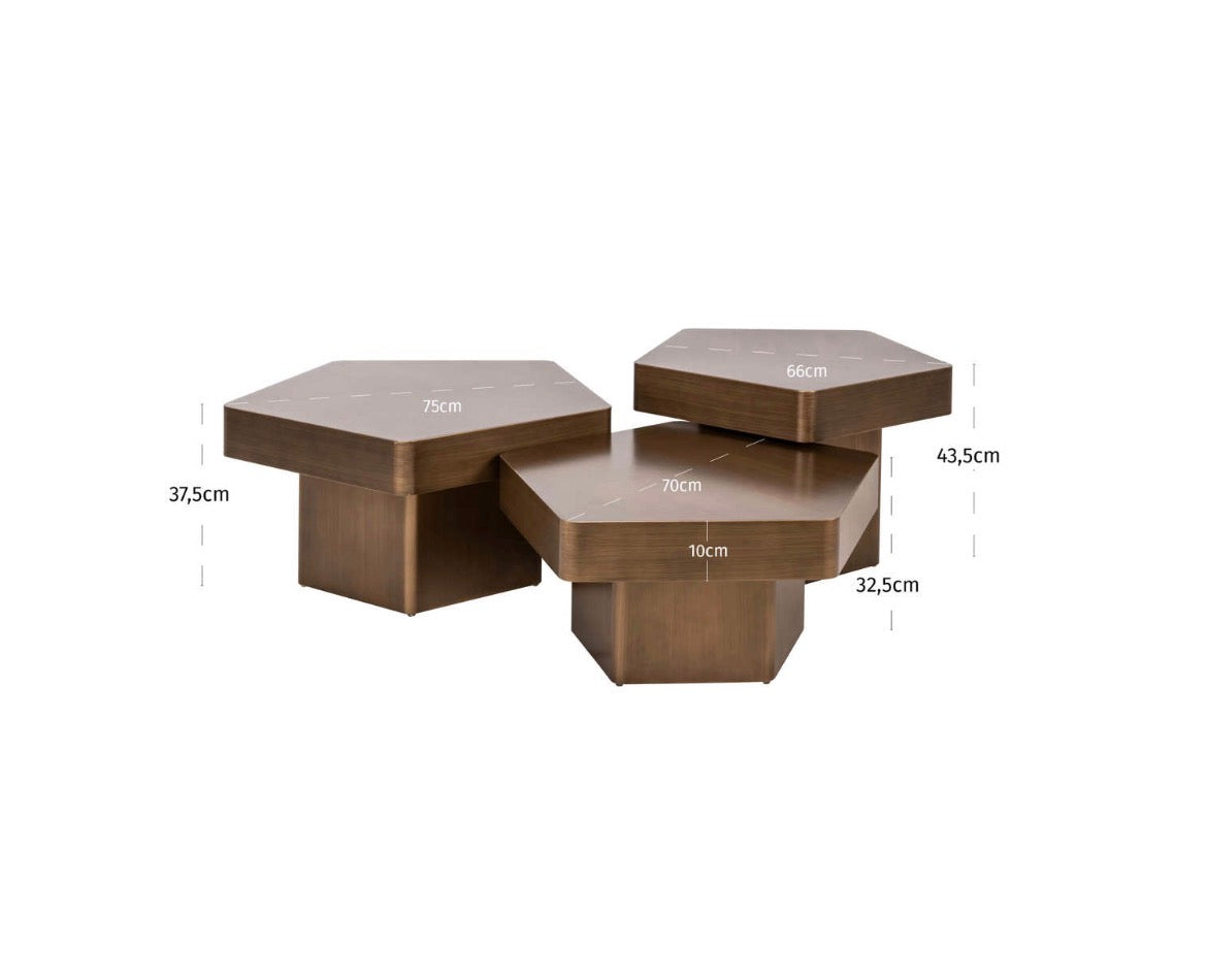 Hexa Brushed Gold Sculptural Coffee Table Set