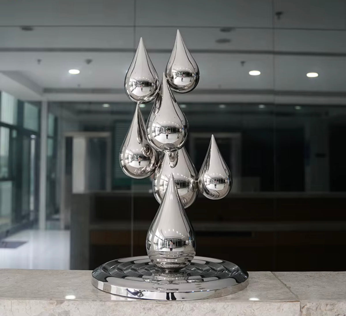Serena Mirror Polished Stainless Steel Water Drop Sculpture