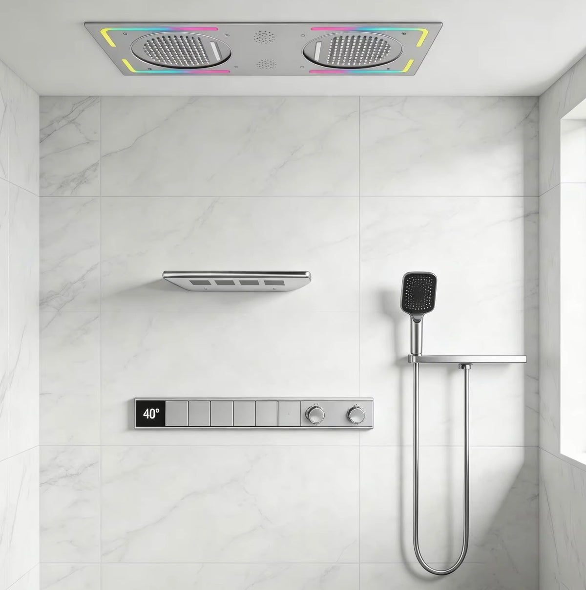 LUCIANO 6-FUNCTION THERMOSTATIC DUAL RAIN SHOWER SYSTEM