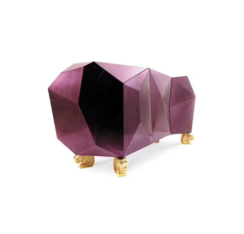 Casa Milano™ Amethyst Diamond Facet Luxury Sideboard – Sculptural Geometric Console with Gold Base