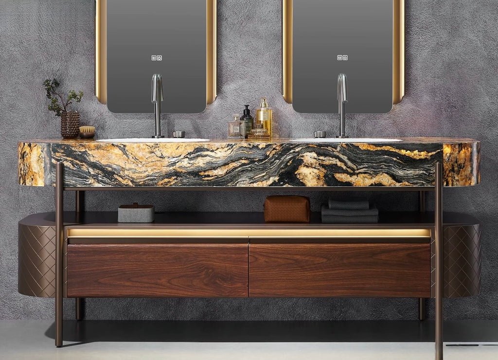 Donatella Marble & Stainless Steel Double Bathroom Vanity with LED Mirrors