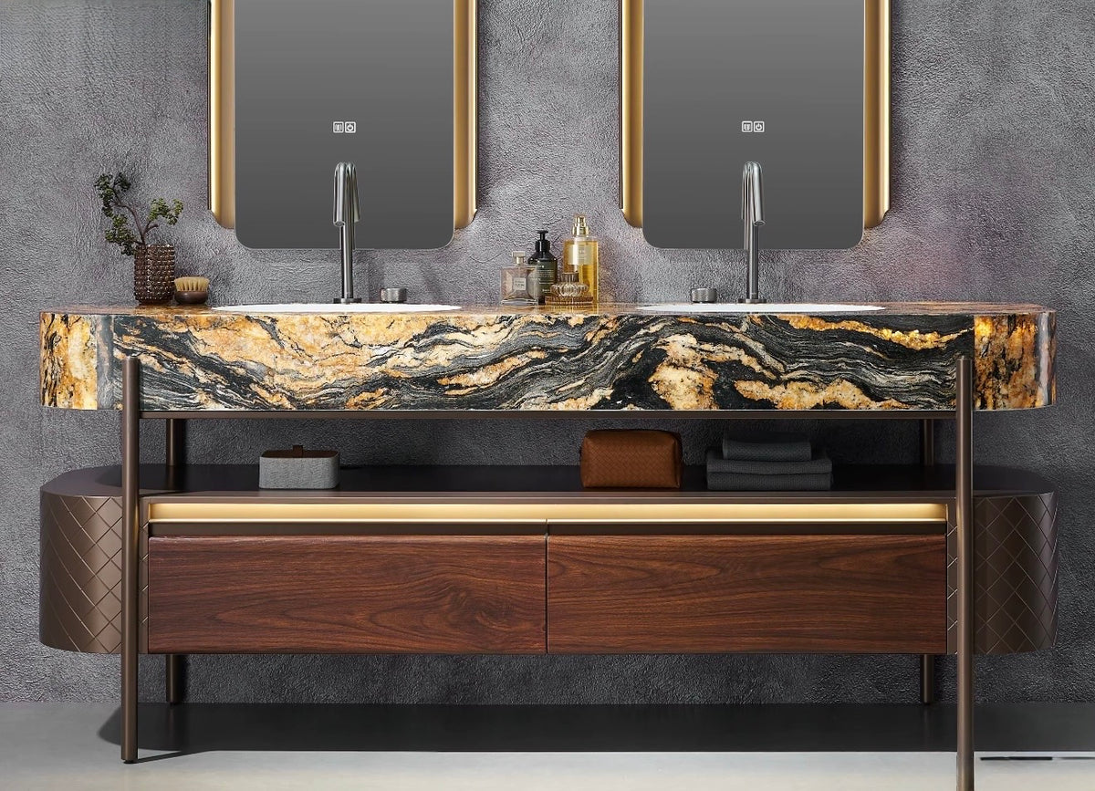 Donatella Marble & Stainless Steel Double Bathroom Vanity with LED Mirrors
