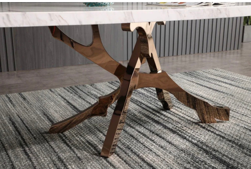 Casa Milano – Legend White Marble Dining Table (Rose Gold Base)