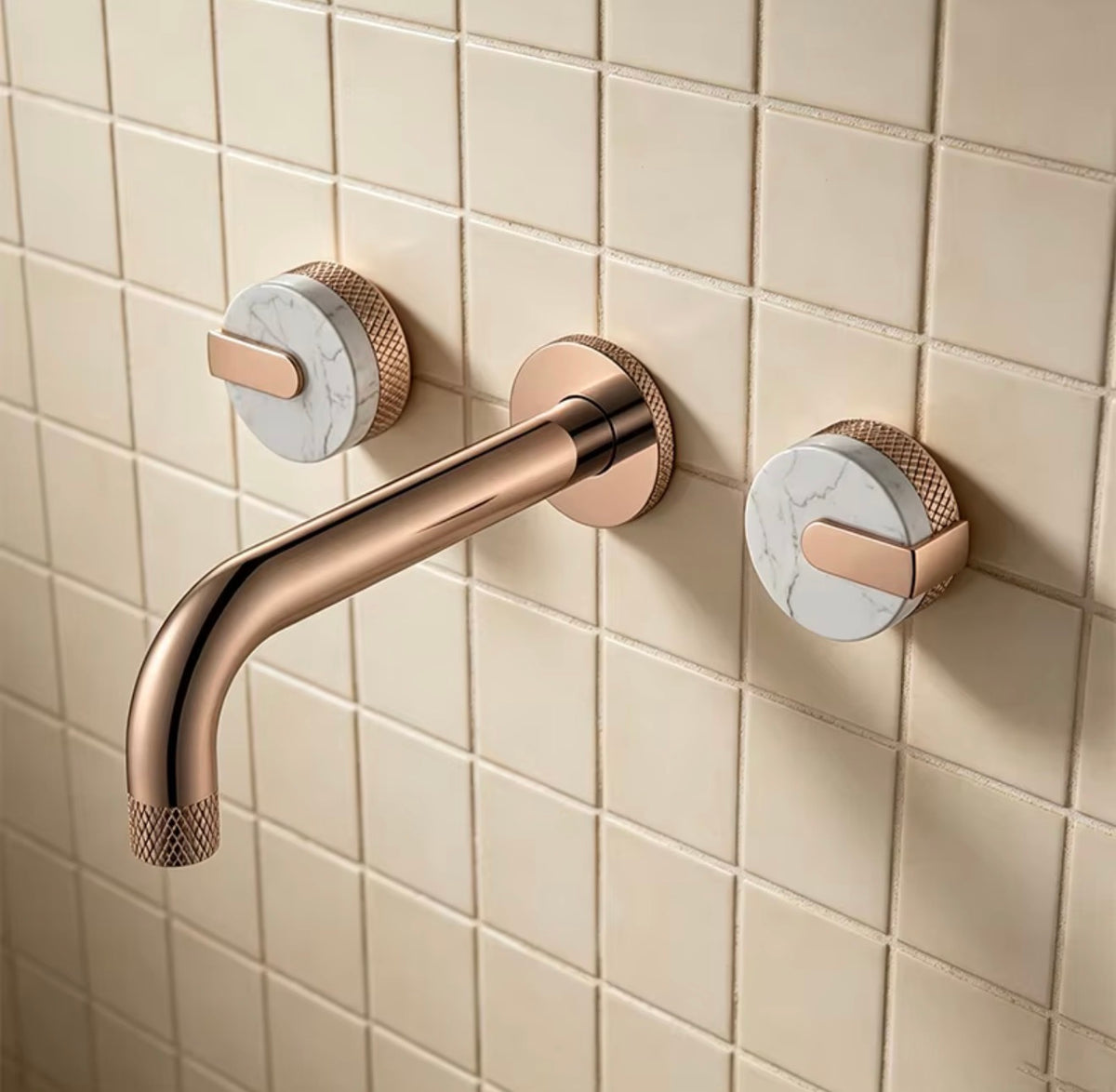 Élodie Knurled Handle Marble 3-Hole Wall-Mounted Basin Faucet
