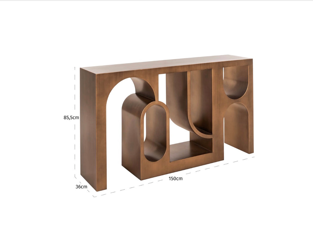 Lugano Sculptural Brushed Gold Console Table