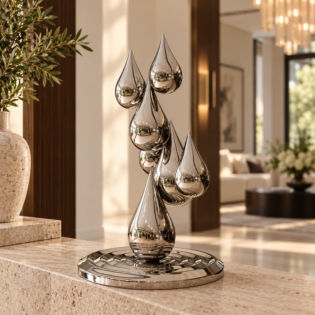 Serena Mirror Polished Stainless Steel Water Drop Sculpture