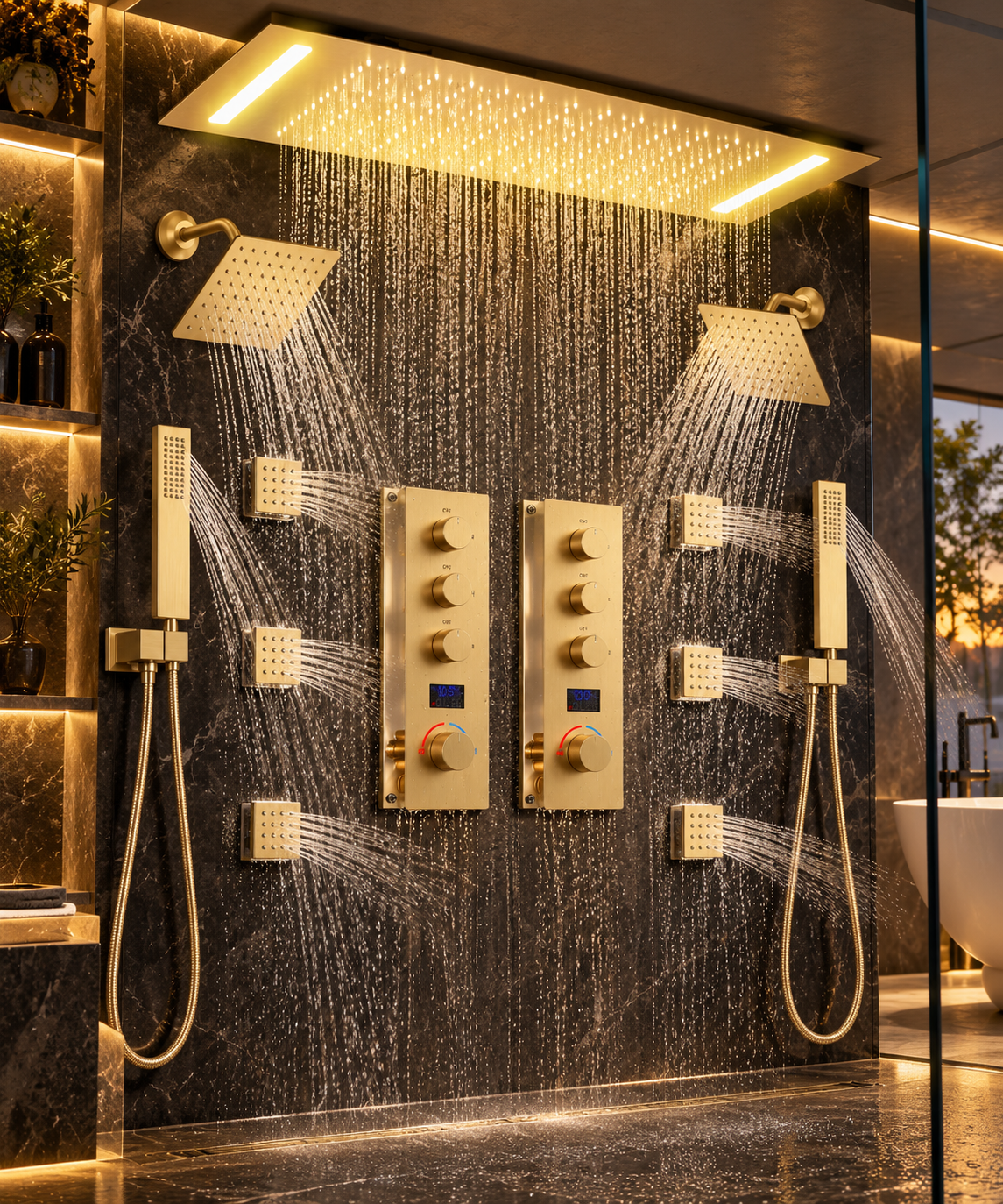 Aveline Dual LED Thermostatic Rain Shower System