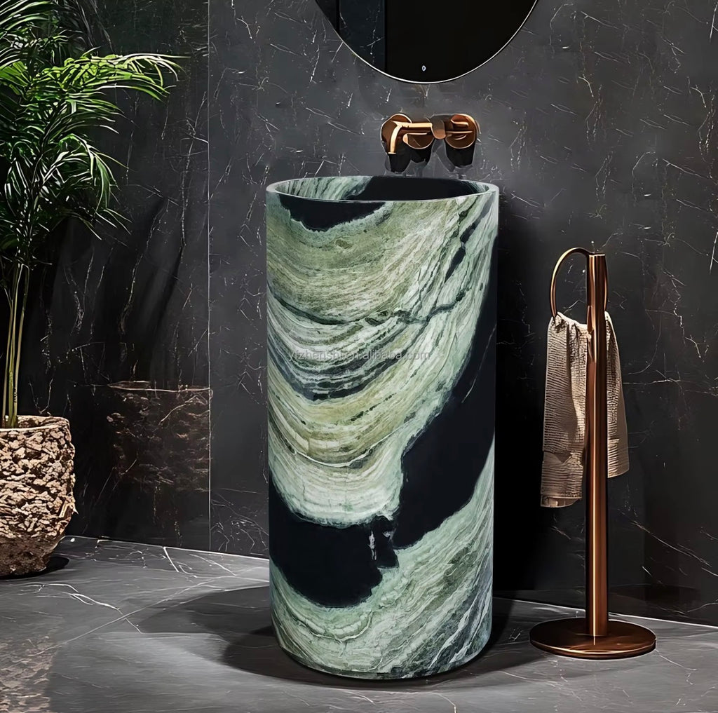 Verde Imperiale Marble Pedestal Sink