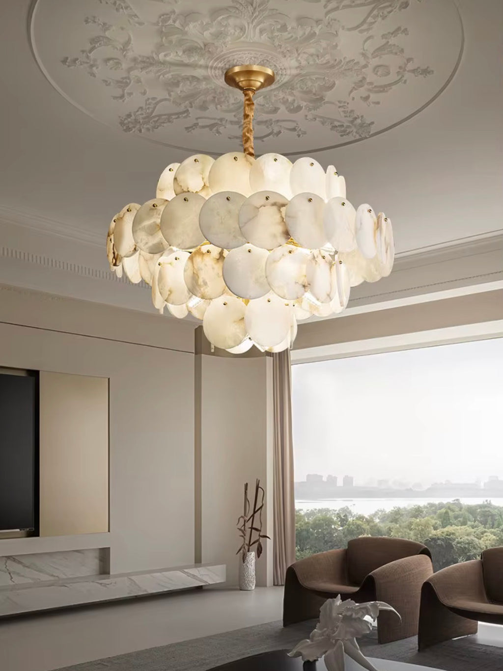 Alsina 4-Tier Brass Alabaster Chandelier
