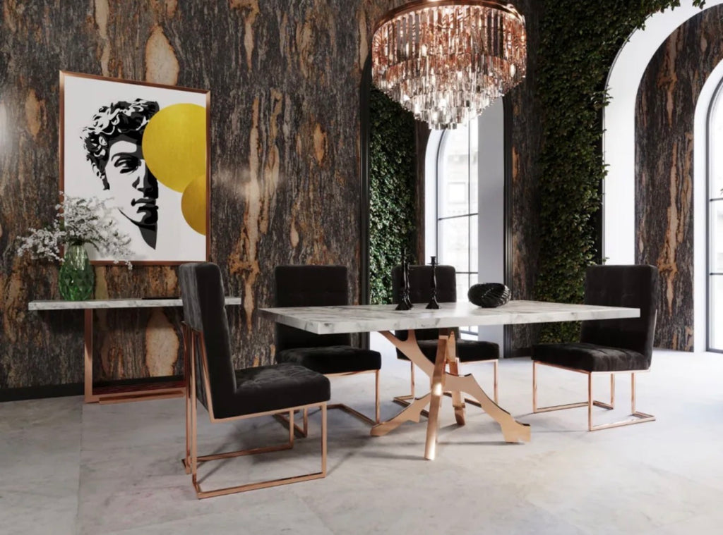 Casa Milano – Legend White Marble Dining Table (Rose Gold Base)