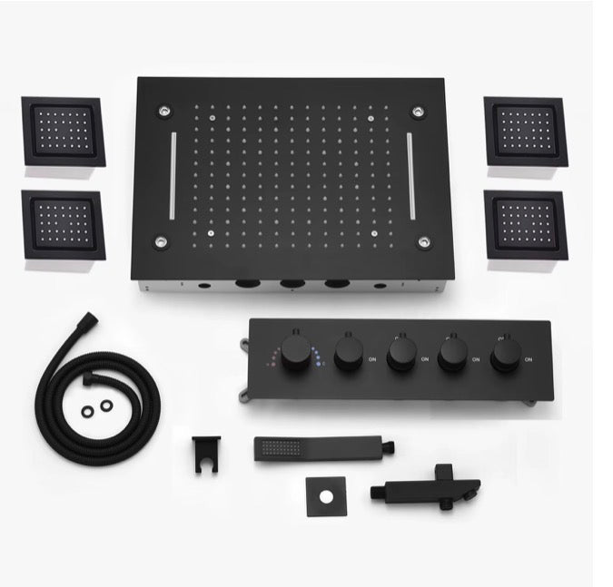 AURA Matte Black LED Shower Head Panel Waterfall Shower System