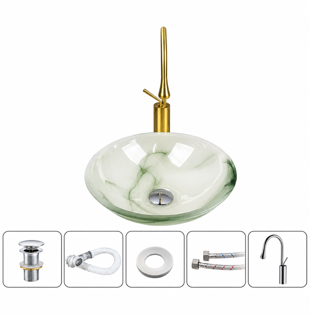 Bianca Jade Vein Vessel Sink Set